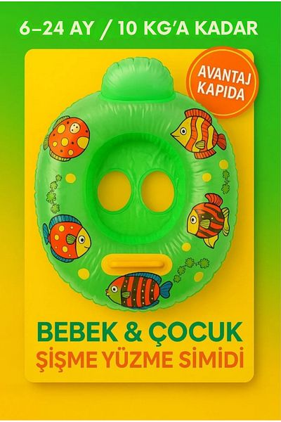 Avantaj Kapıda Inflatable Swimming Ring with Baby Seat–6–24 Months–Max 10 Kg–Leg Passage 10X7 Cm–With Handle–Pool Sea