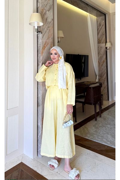 nizzell Women's New Season Muslin Yellow Pants Suit