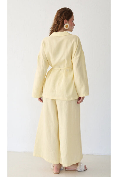 nizzell Women's New Season Muslin Yellow Pants Suit