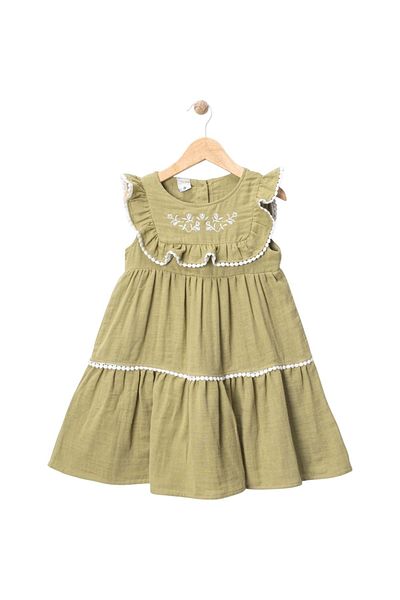 Babexi Robasi Embroidered Muslin Dress Green