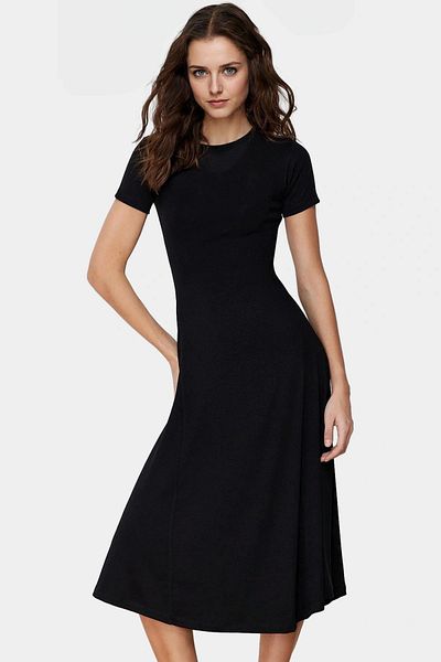 PayBuy Rochie tricotată cu amestec de viscoză de lungime midi pentru femei, cu decolteu pentru purtarea zilnică