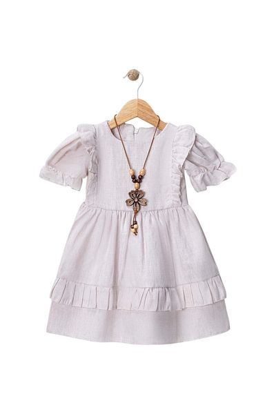 Babexi Linen Roba Frill Dress Beige