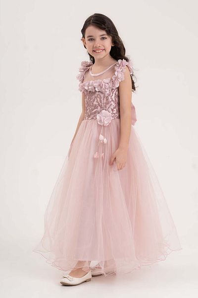 happyTekstil Girl's Tulle Evening Dress - Powder