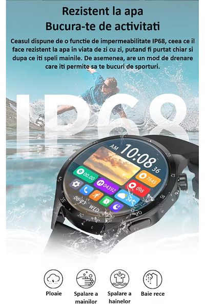zyteq Smartwatch GT4 PRO+ Unisex, Apel BT, Sport, Ritm cardiac, Pedometer, iOS/Android, Argintiu