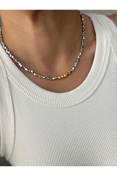 Byoz store Silver Color Square Bead Medium Circle Gold Beaded Women's Necklace