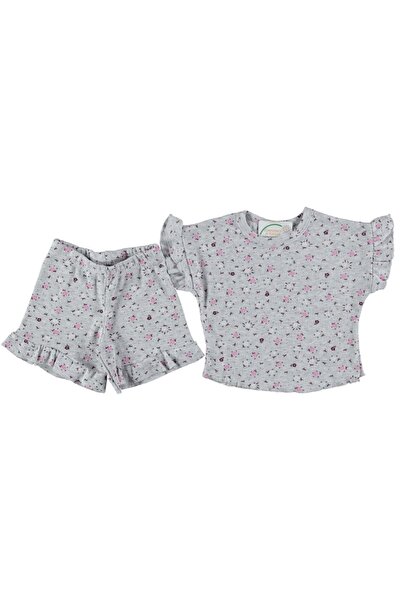 Balgüneş Tekstil Firfirli Reported Patterned Tshirt Short Set Pink