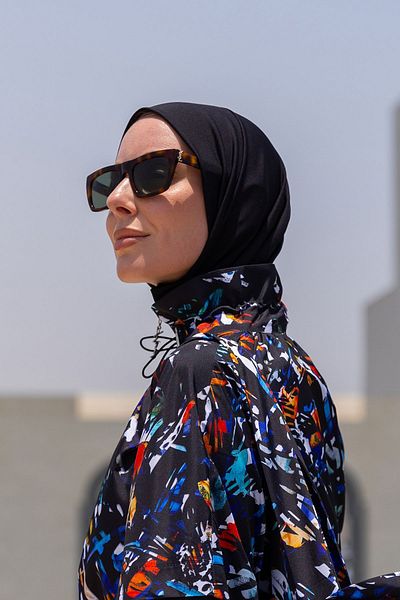Minel Women's Black Snap Fastener Fully Covered Hijab Bonnet