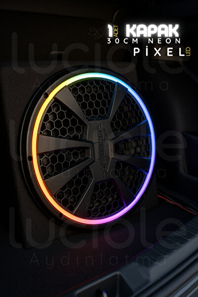 luciole 30 Cm Subwoofer Uyumlu Neon Pixel Led Hoparlör Kapağı – Tekli, Rgb , Sese Duyarlı, Rf Kumandalı 12v
