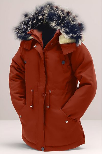 Asortik Kids Girls/Boys Children Unisex Winter Canvas Fabric Durable Over-The-Knee Fur Inside Hooded Tile Coat Coats