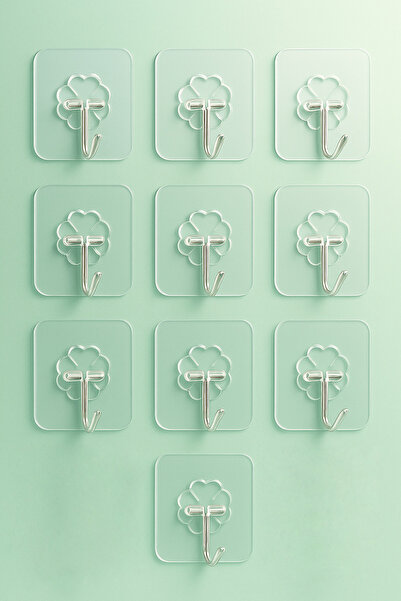 Sas Haus 10’lu Şeffaf Yapışkanlı Duvar Askısı, Kendinden Yapışkanlı Güçlü Kan...