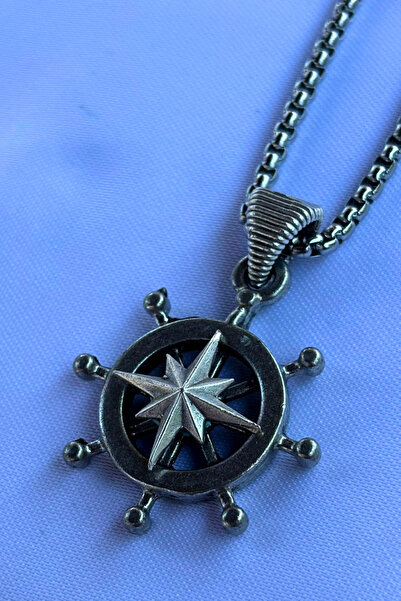 Begondio Pusula Dümen El İşçiliği Paslanmaz Çelik Zincir Erkek Kolye