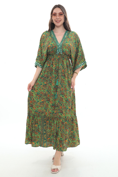 NAVAJO Hint İpeği Elbise Yeşil Standart Beden