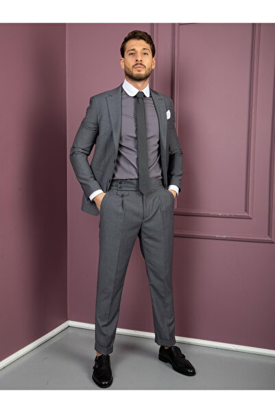 FASHİON PLAZA Men's Suit Italian Cut Harvest Pants Double Leg Slim Fit