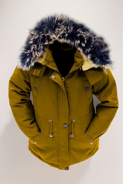 Asortik Kids Girls/Boys Unisex Winter Canvas Fabric Durable Over-The-Knee Fur Hooded Mustard Coat Coats