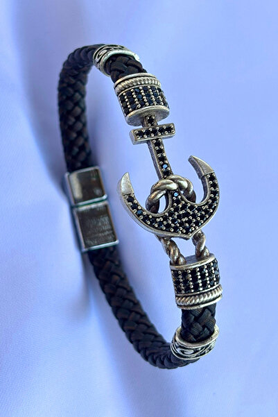 Begondio Genuine Leather Men's Bracelet Made with Anchor Zircon Stone Braided...