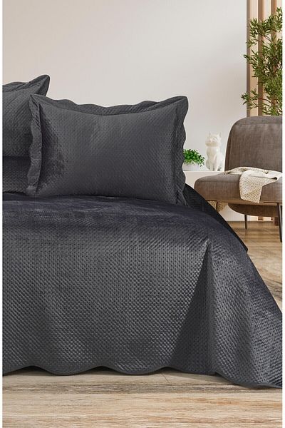 Bikaya Home Summer Dream Double Bedspread Set, Velvet Bedspread Set (3 Pcs)