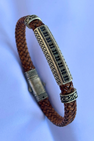 Begondio Genuine Leather Men's Bracelet Made with Zircon Stone Braided Handcr...