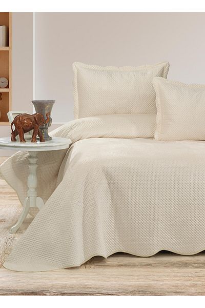 Bikaya Home Summer Dream Double Bedspread Set, Velvet Bedspread Set (3 Pcs)