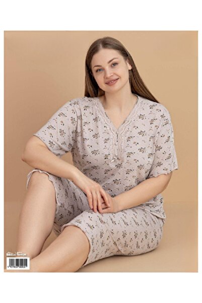 pijamakeyfi Kadın Kısa Kol Kapri Büyük Beden Pijama Takımı