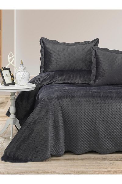 Bikaya Home Summer Dream Double Bedspread Set, Velvet Bedspread Set (3 Pcs)