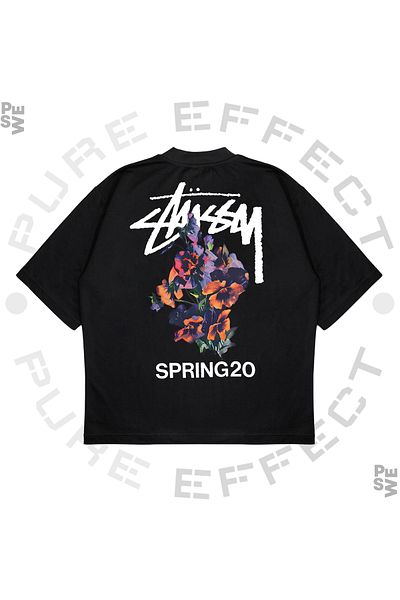 TRAGEDY Tricou unisex oversize Stussy Flower Bucket imprimat cu croiala groasă din țesătură
