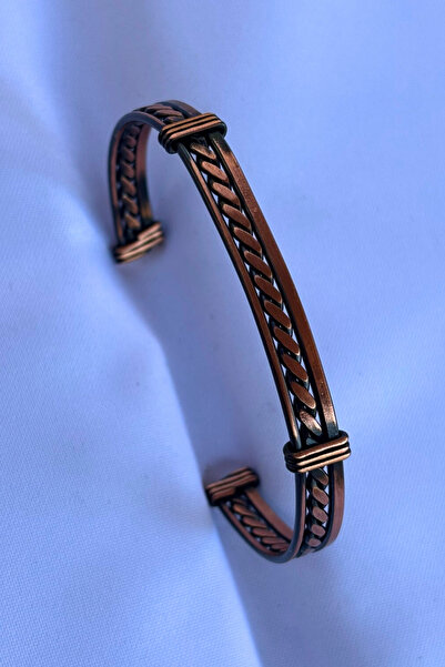 Begondio Geometrik Desenli El İşçiliği ile Üretilmiş Unisex Bakır Bileklik