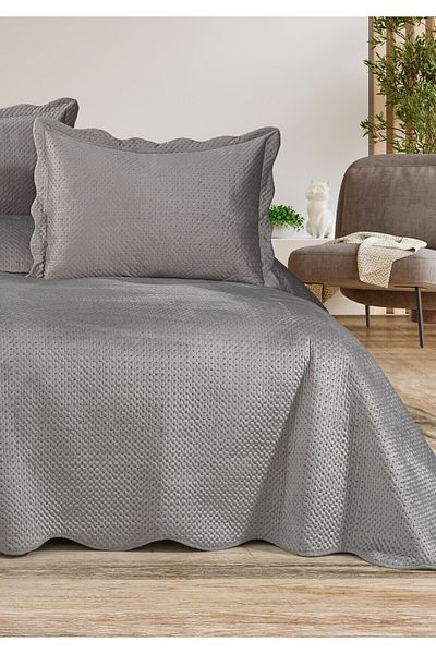 Bikaya Home Summer Dream Double Bedspread Set, Velvet Bedspread Set (3 Pcs)