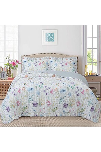 Bikaya Home Fırfırlı Desenli Çift Kişilik Yatak Örtüsü Seti - 240x260 cm