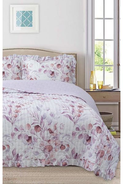 Bikaya Home Ruffled Patterned Double Bedspread Set - 240X260 cm