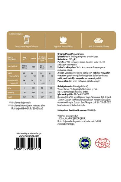 Naturiga 250 gr Organic Rice Protein Powder