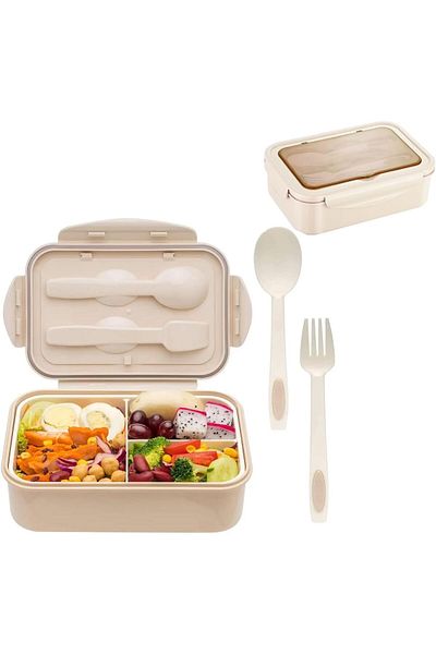 LIVVY 1400ml Bento Lunch Box With 3 Leakproof Compartments, Cutlery, Bpa-free & Microwave Safe.