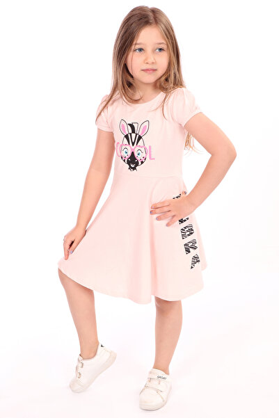 Toontoy Girl's Crew Neck Zebra Printed Dress