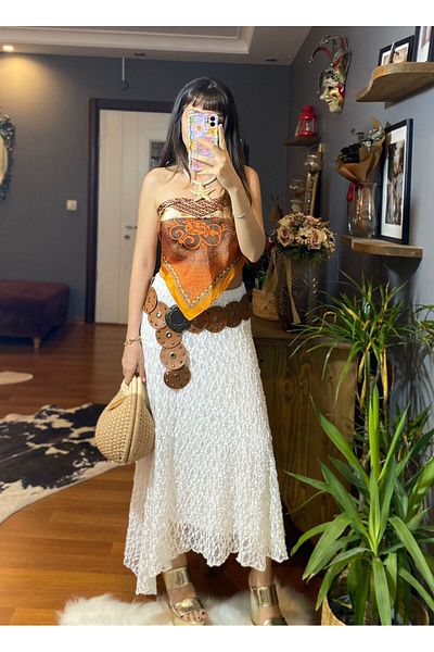 MODAGK Asymmetrical Lace Midi Bohemian Skirt
