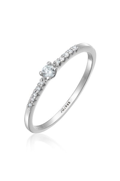 ELLI Ring Damen Verlobung Funkelnd mit Diamant (0,11 ct) in 585 Weißgold