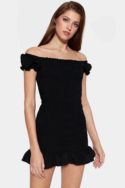 PayBuy Stylish Mini Dress 85% Viscose 15% Polyamide Fabric Balloon Sleeve Bodycon Fit Trend Design