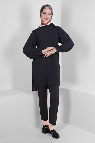 Alvina HIDDEN BUTTON TUNIC WITH COLLAR BINDING DETAIL 43508