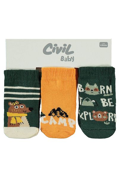 Civil Baby Baby Boy 3-Piece Socks Set 6-18 Months Khaki