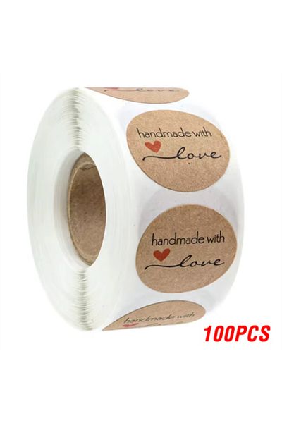 Choice H0126-100pcs 500pcs Handmade With Love Stickers Vintage Kraft Paper Stickers Stationery Label Baking