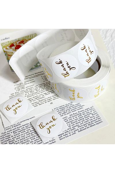 Choice 1 Roll White-500pcs 500pcs 25mm Thank You Stickers Gold Pink Black Kraft Paper Sticker For Baking We