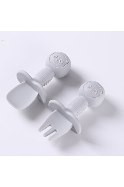 Choice مجموعة أدوات مائدة للأطفال من السيليكون بمقبض خشبي وملعقة وشوكة باللون...