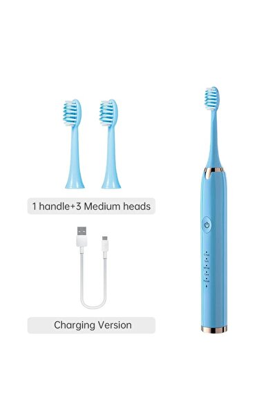 Choice3 Blue With 3 Heads Tongwode Electric Sonic Toothbrush USB Rechargeable...