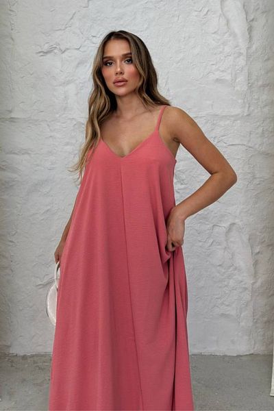 Mogi Butik Aerobin υφασμάτινο μακρύ γυναικείο φόρεμα με ρυθμιζόμενο λουράκι 3088