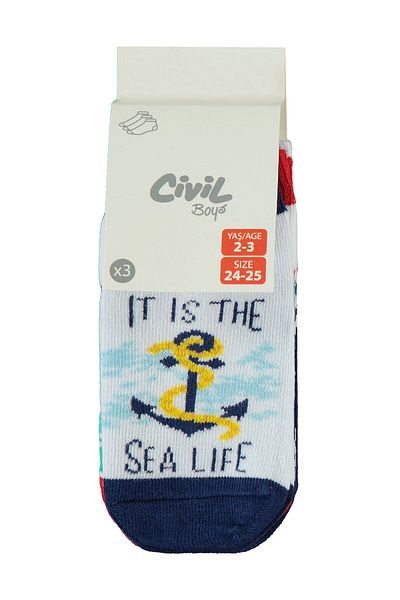 Civil Boys Boy's 3-Piece Booties Socks 2-12 Years Dark Blue