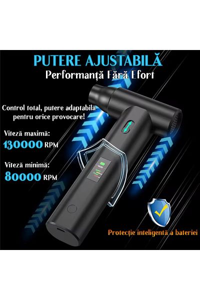 VENTLEX Suflanta Aer Si Aspirator, Motor Puternic, Afisaj Led, Incarcare Rapida, 8 Accesorii