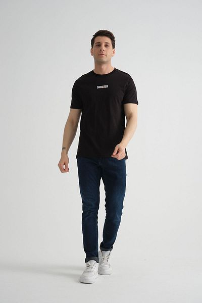 Shooter Tricou pentru bărbați - Negru cu imprimeu minim, bumbac, potrivire standard