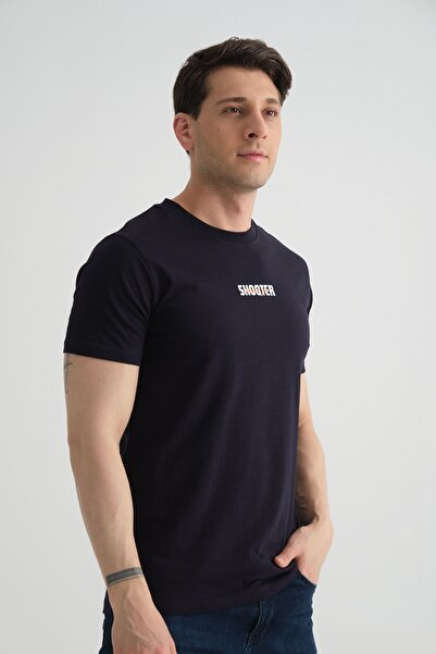 Shooter Ανδρικό T-shirt - Navy Blue, Minimal Printed, Cotton, Standard Fit