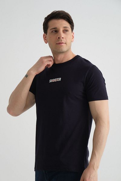 Shooter Ανδρικό T-shirt - Navy Blue, Minimal Printed, Cotton, Standard Fit