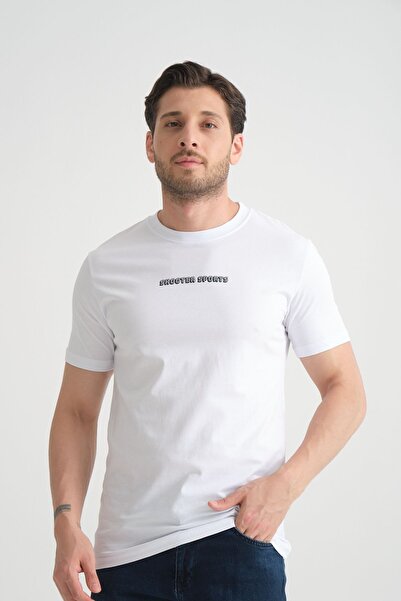 Shooter Ανδρικό λευκό μπλουζάκι με λαιμόκοψη - Premium βαμβακερό, υψηλής ποιότητας, κανονική εφαρμογή