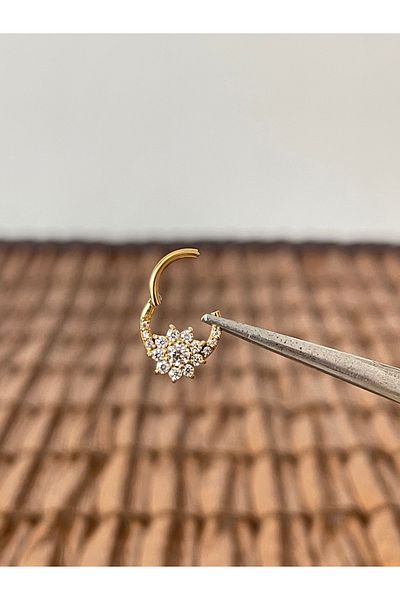 Rupen Kraft 316 L Surgical Steel Diamond Flower Zircon Shiny Cz Interlock Ring Piercing 8 mm X 1.2 mm