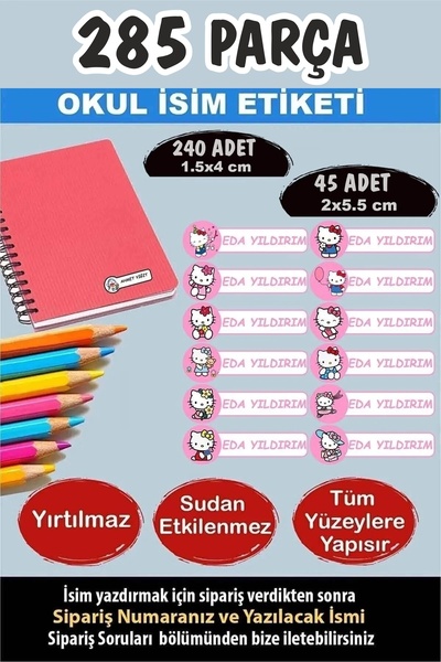 Kt Grup Okul Etiketi Kalem Defter Etiketi Özel Isimli Etiket Hello Kitty 12 F...